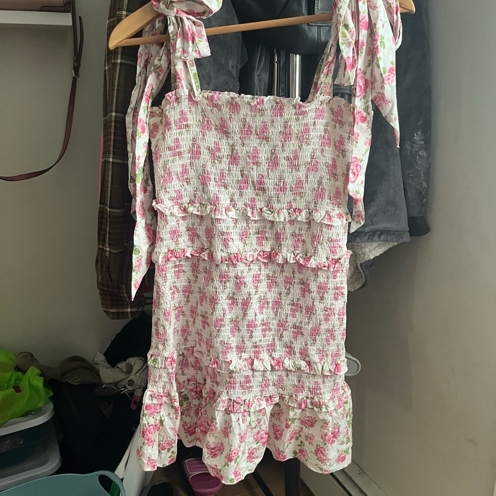 LoveShackFancy Pink and Cream Floral Dress